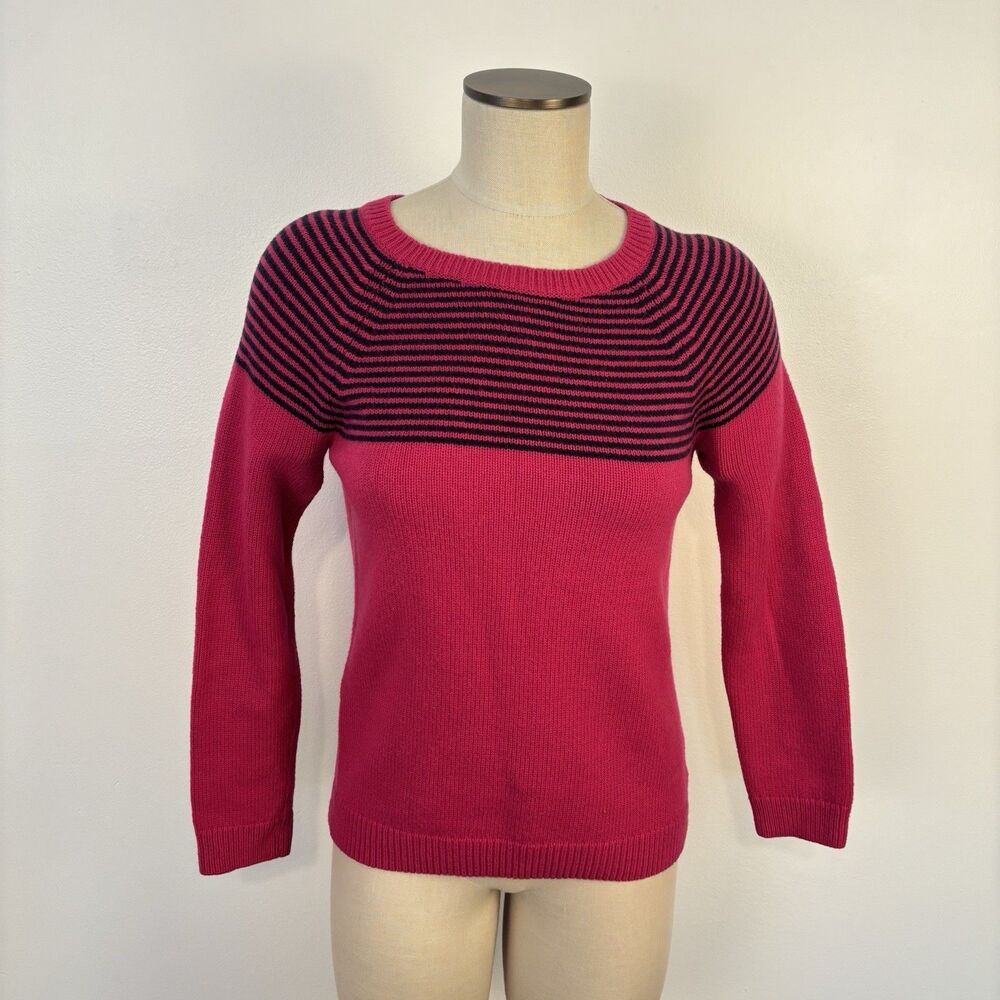 Talbots Womens MP Pink Magenta w/ Blue Striped Sweater Pullover Nylon Wool Blend